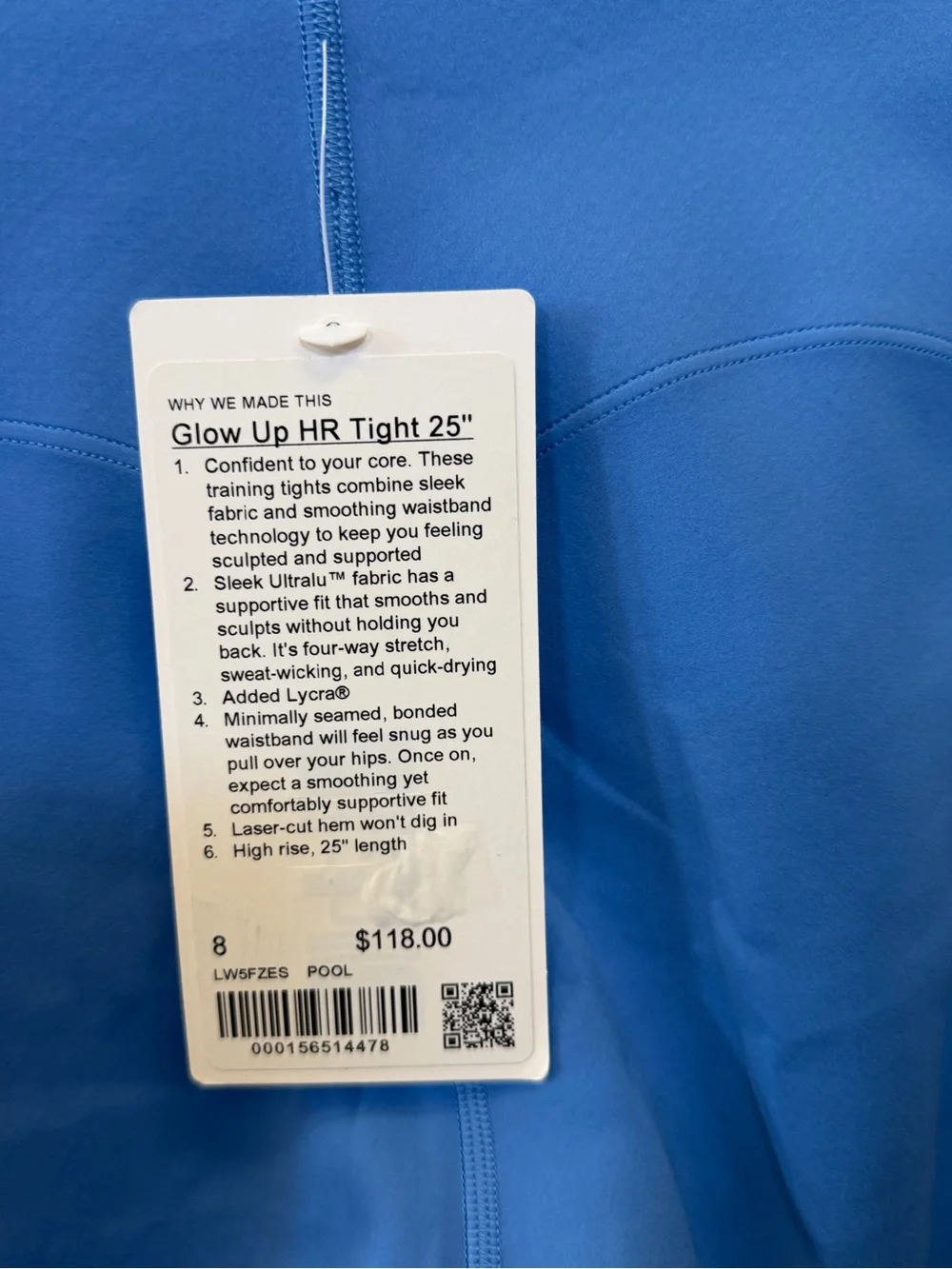 Lululemon Glow Up HR Tight 25” Pool Blue Size 8 NWT $118 Retail
